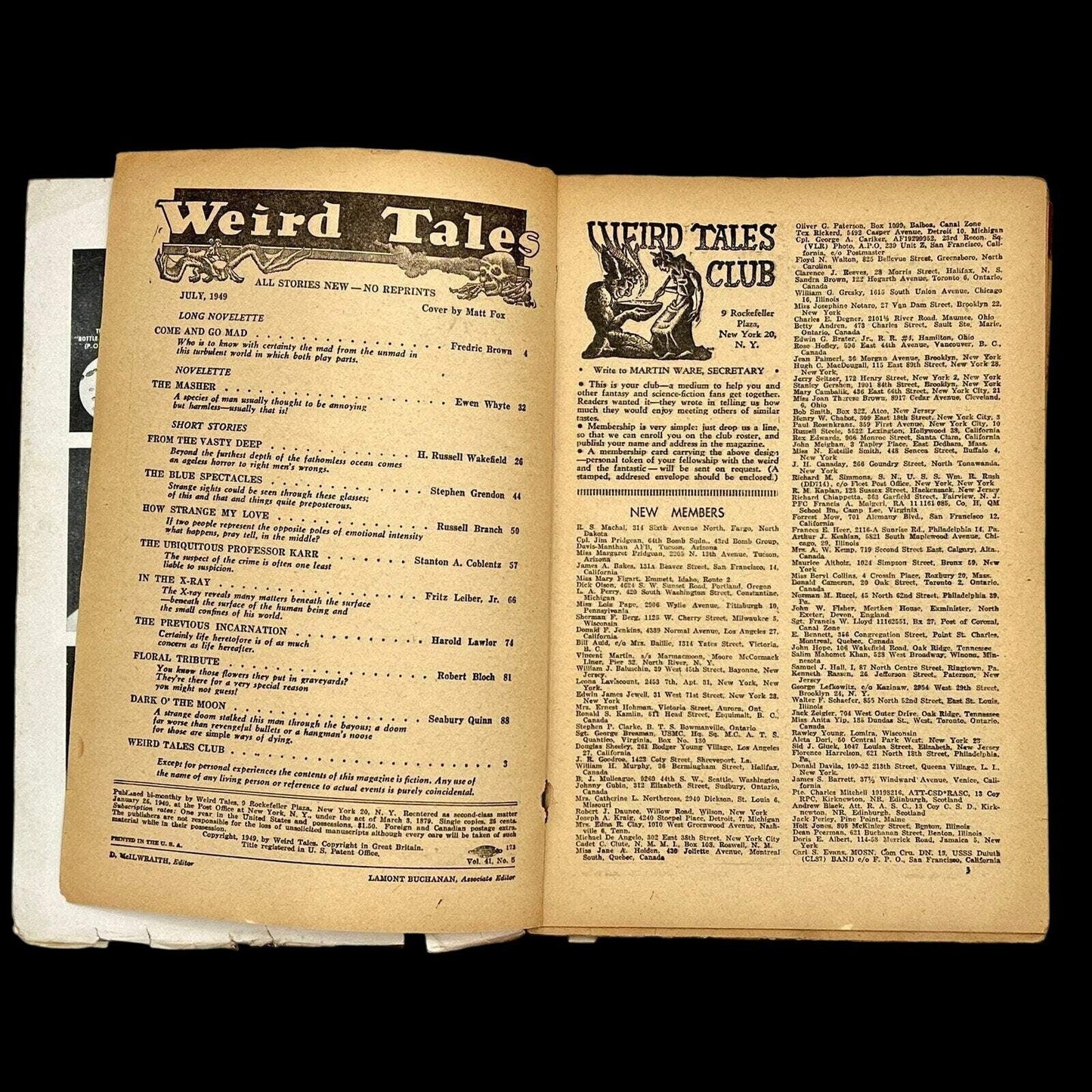 Vintage "Weird Tales" Pulp Magazine - July 1949, Brown, Quinn, Bloch - That’s My JAmm