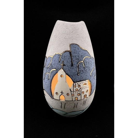 Hand Thrown Southwestern Style Art Pottery 10" Lantern w/ Cutouts & Gold Trim