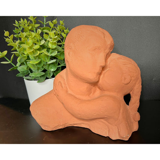 Vintage Klara Sever "The Embrace" Sculpture for Austin Productions | Mid-Century Modern Brutalist Terracotta Style Statue | 1970s Art
