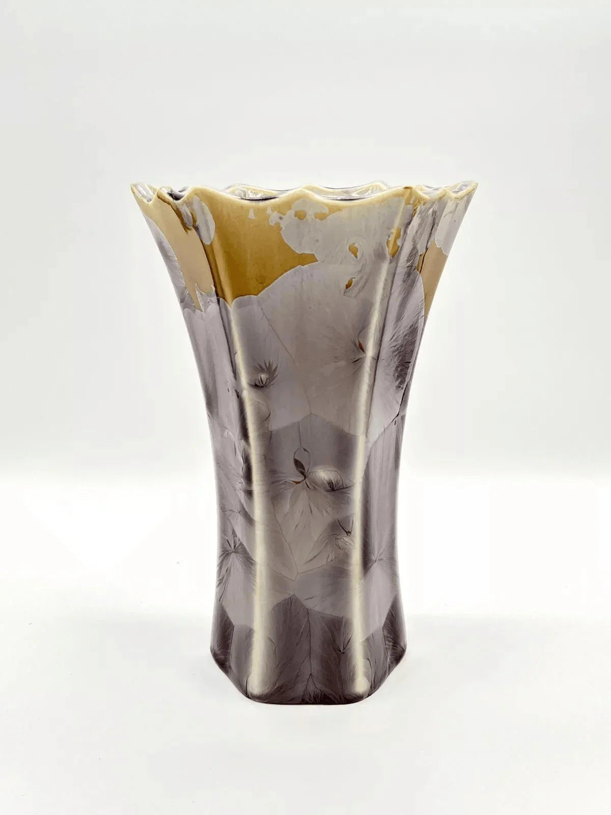 Elegant Duly Mitchell Crystalline Floral Design Ceramic Vase