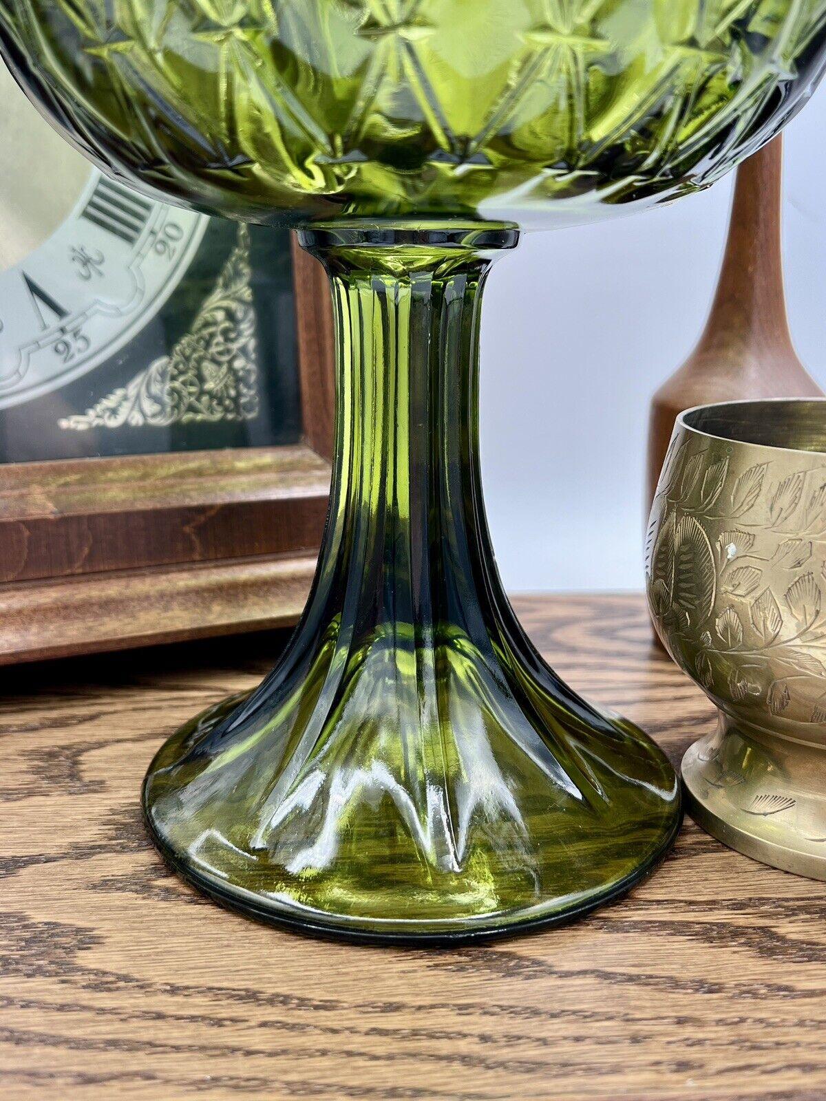 Indiana Glass Green Crimped Edge Duette Quilted Diamond Design Pedestal Bowl - That’s My JAmm