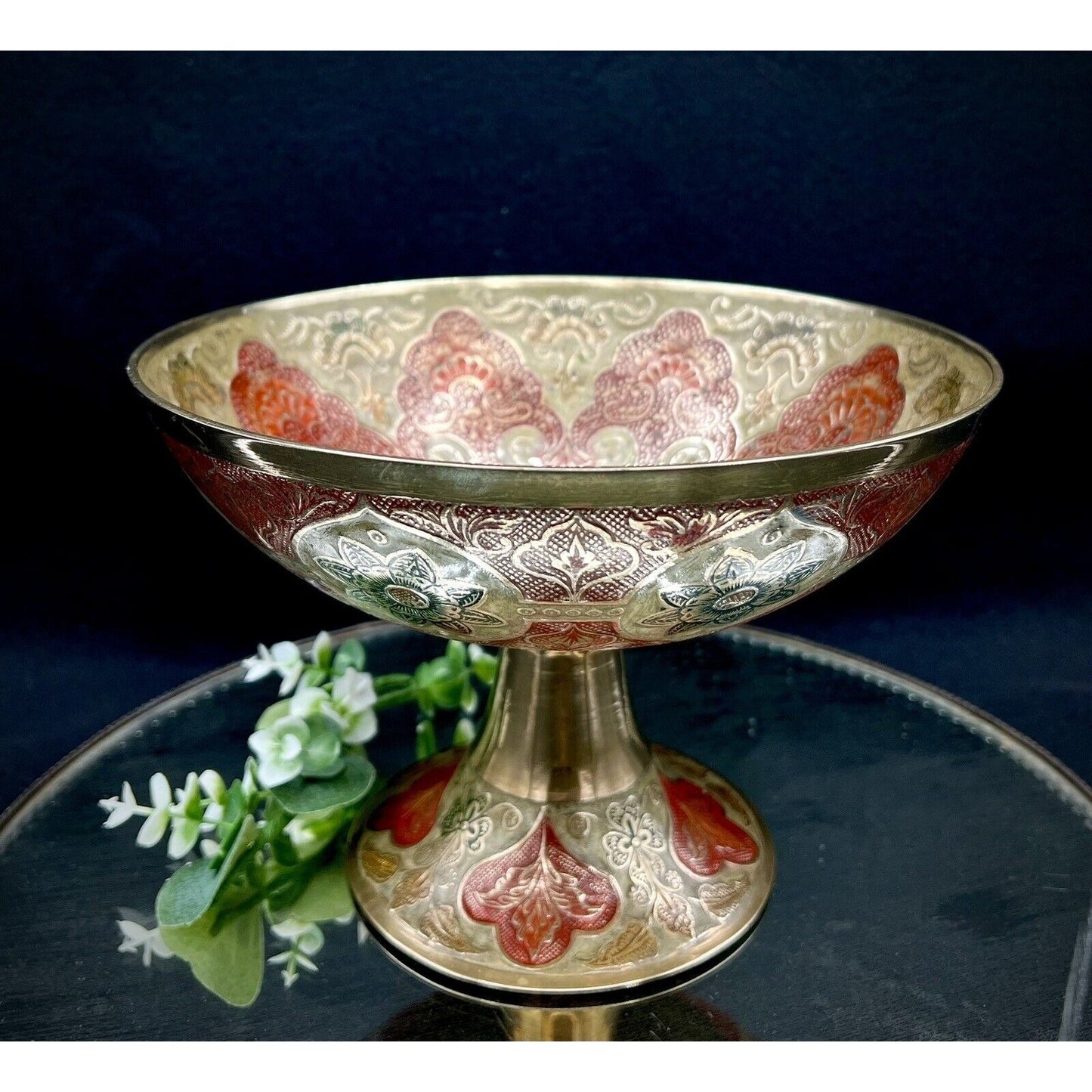 Cloissone Brass Enamel 9” Bowl with Peacock Interior Design