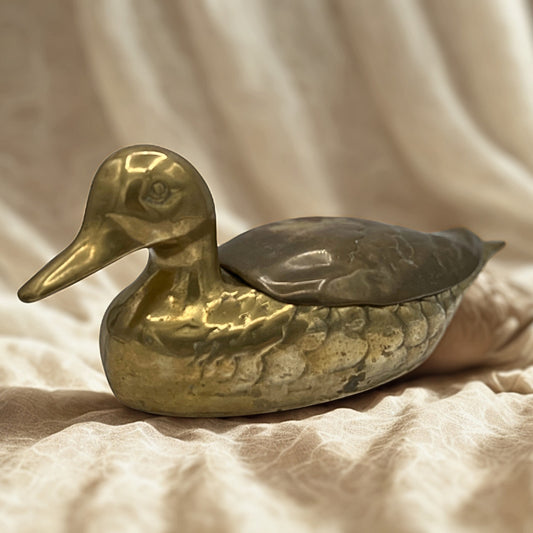Vintage Brass Duck Trinket Box Decorative Storage 11 in Collectible