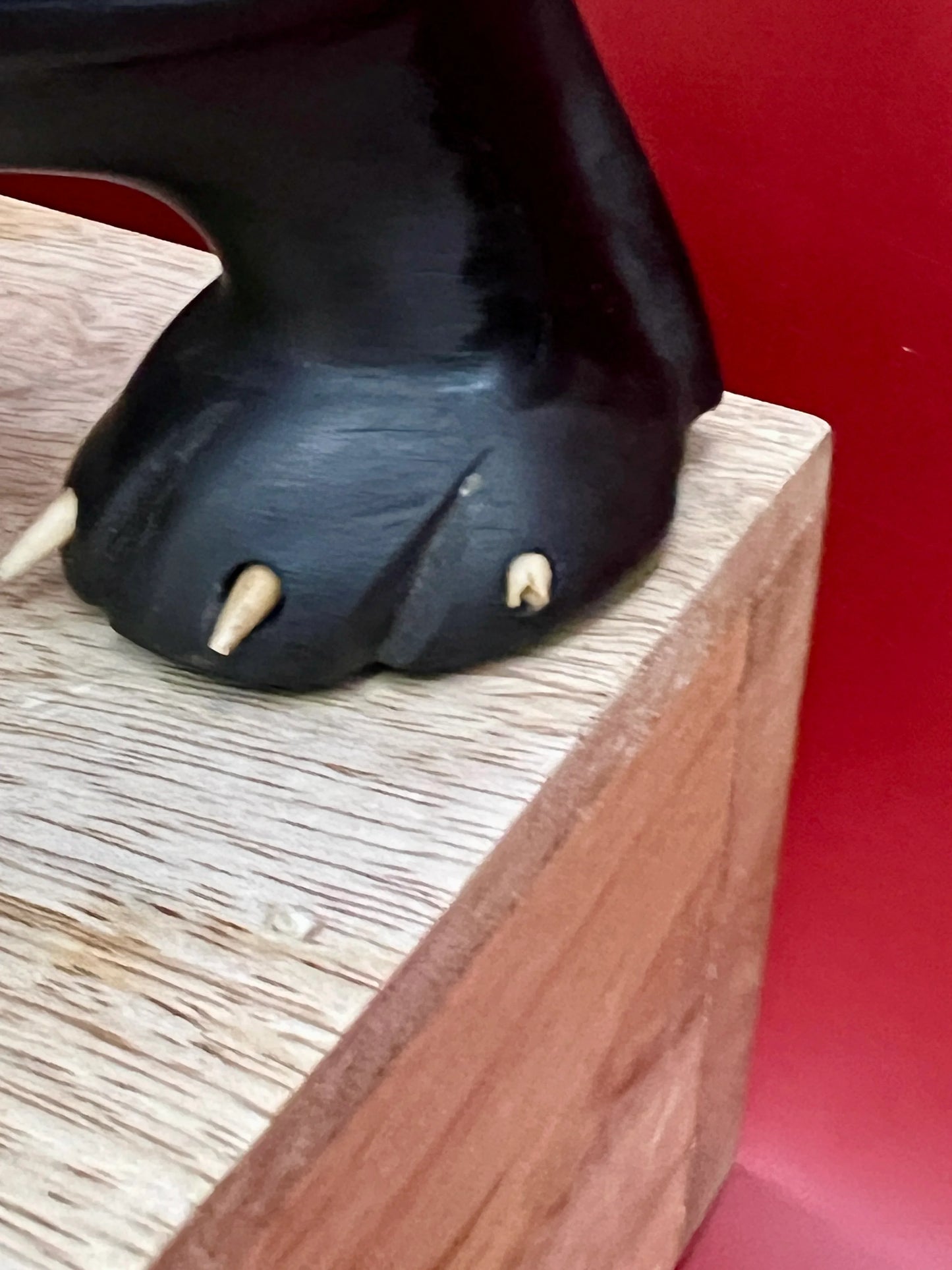 Mid-Century Hand-Carved 11.5” Black Panther Ebony Wood Statue
