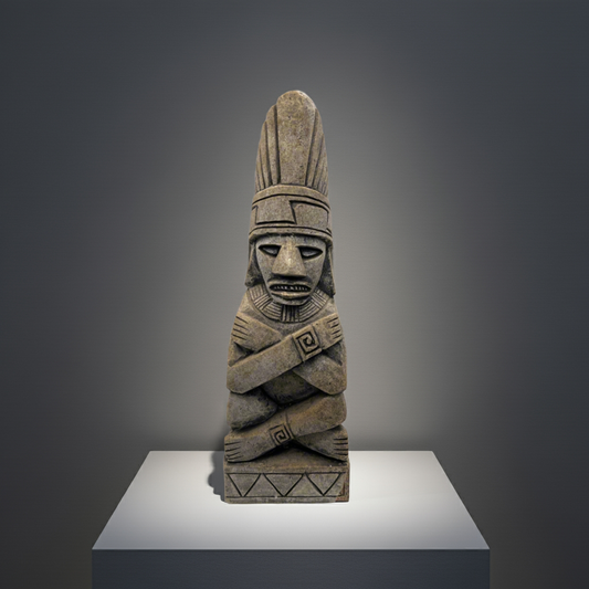 Hand-Carved Mayan Stone Sculpture 11" - Authentic Aztec Basalt Art