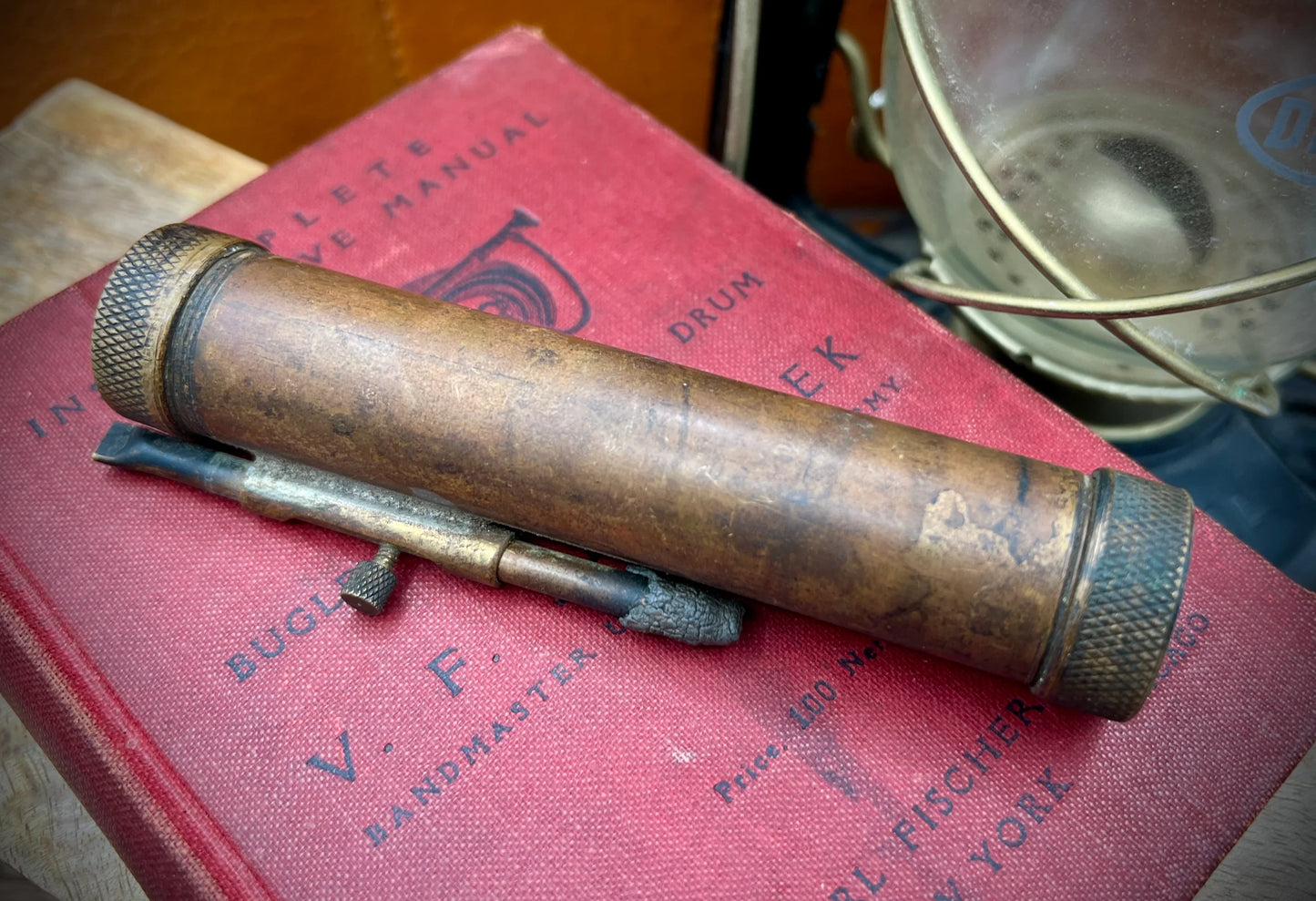 Vintage Solid Bronze Pocket Telescope Scope & Sight Level - Antique Brass Optic