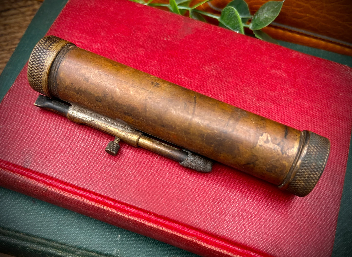 Vintage Solid Bronze Pocket Telescope Scope & Sight Level - Antique Brass Optic