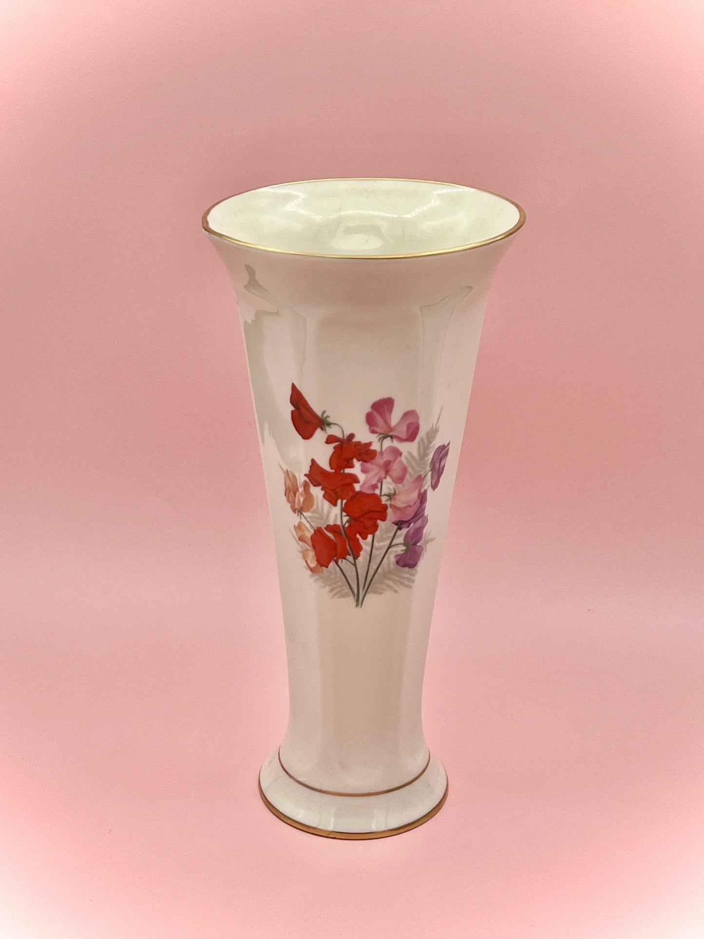 Vintage Pickard China Sweet Pea Floral Vase, 10-Inch, Made in USA, Gold Trim - Note Flaw