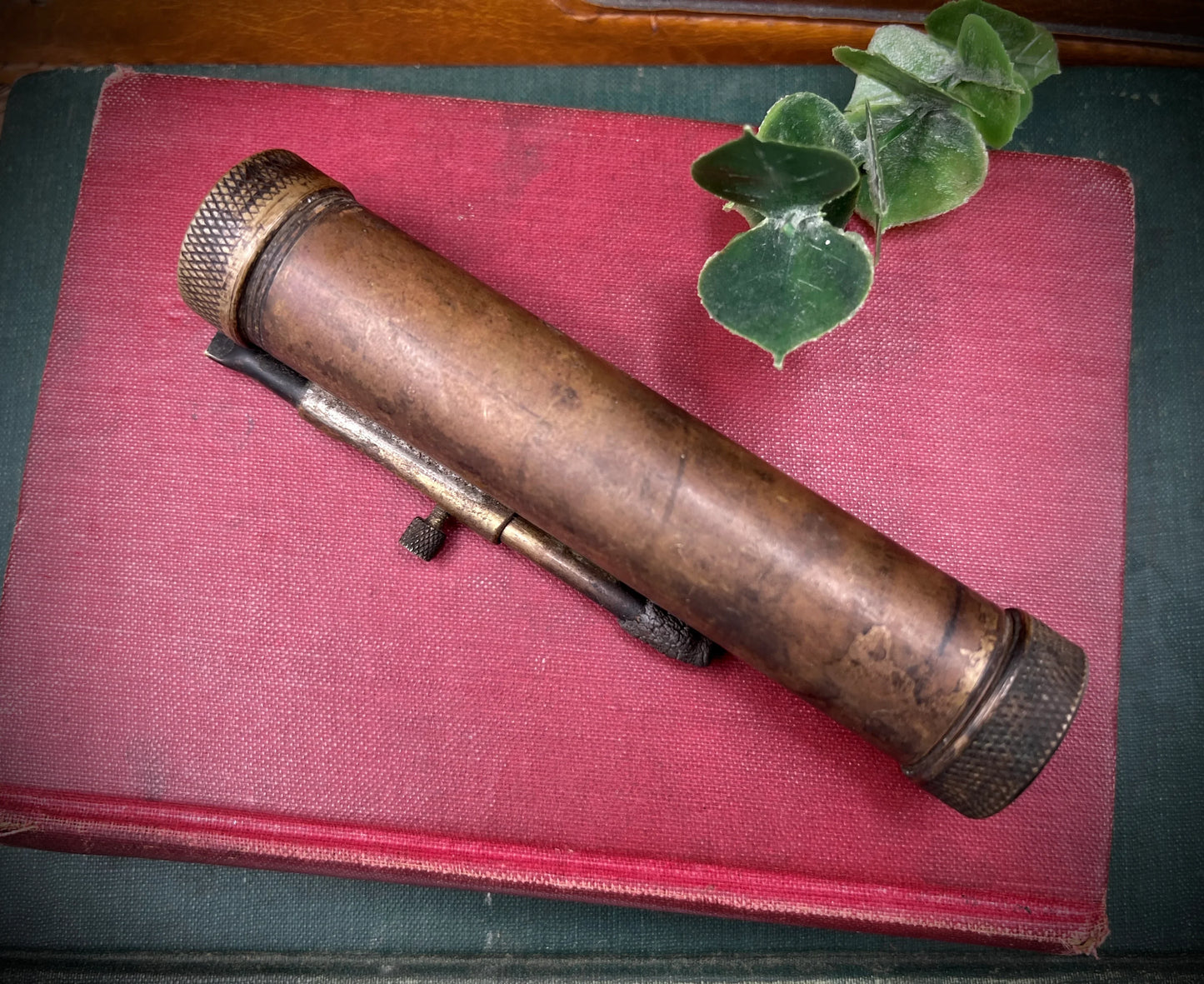 Vintage Solid Bronze Pocket Telescope Scope & Sight Level - Antique Brass Optic