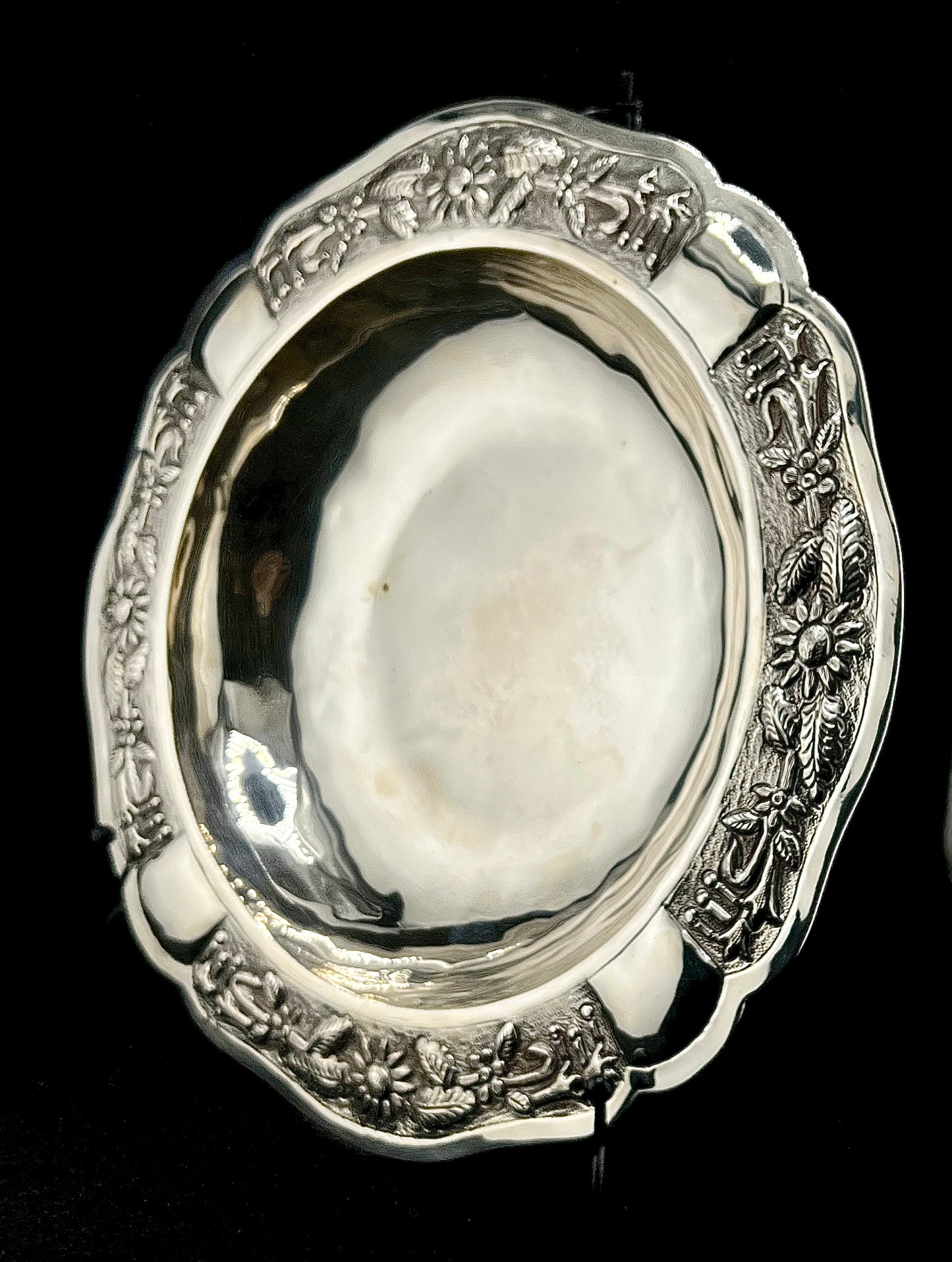 Vintage Maciel Sterling Silver Floral Serving Bowl - Mexican Handcrafted 0.925 Purity