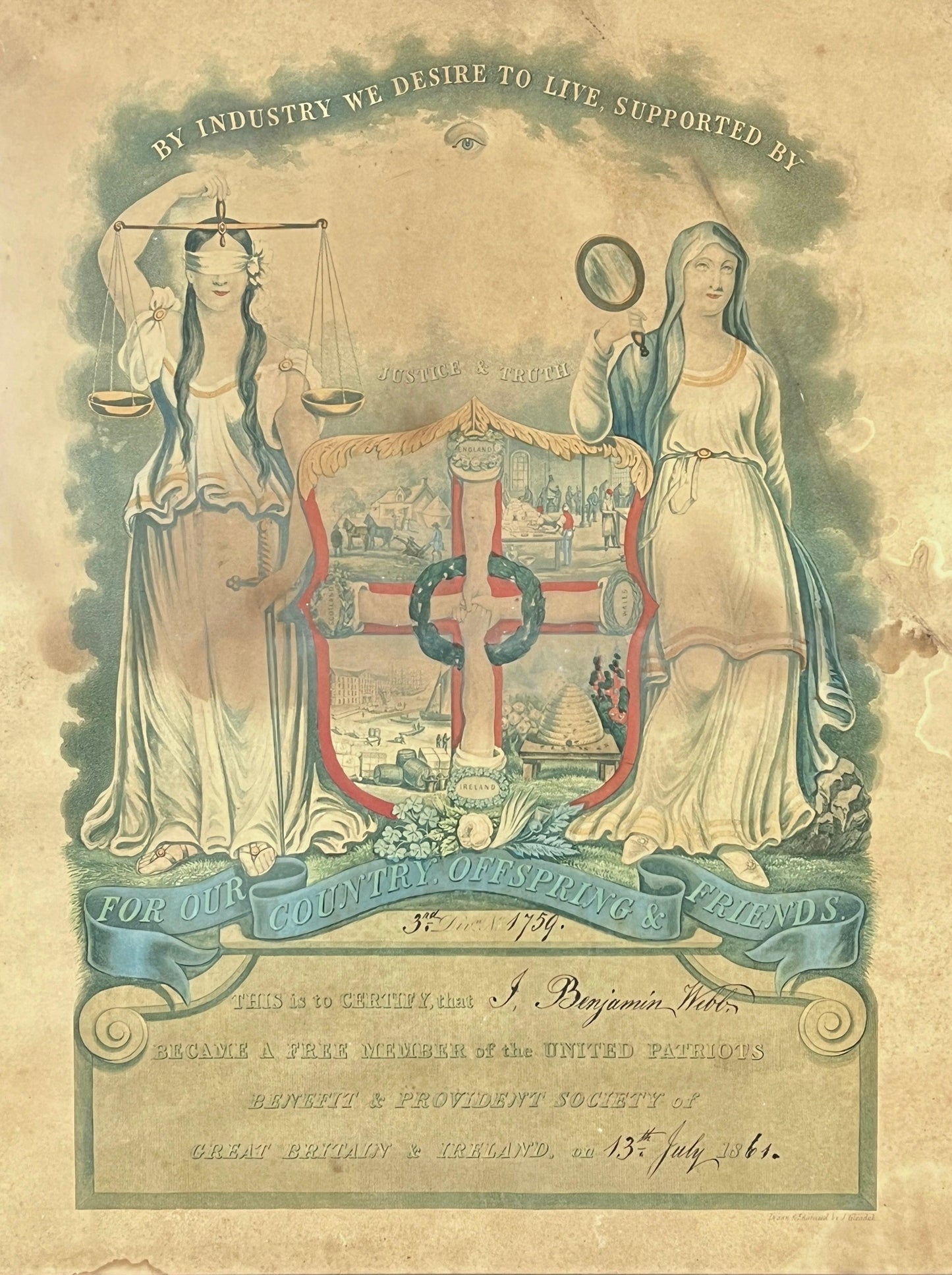 United Patriots Benefit & Provident Society Membership Certificate- 1861 - That’s My JAmm