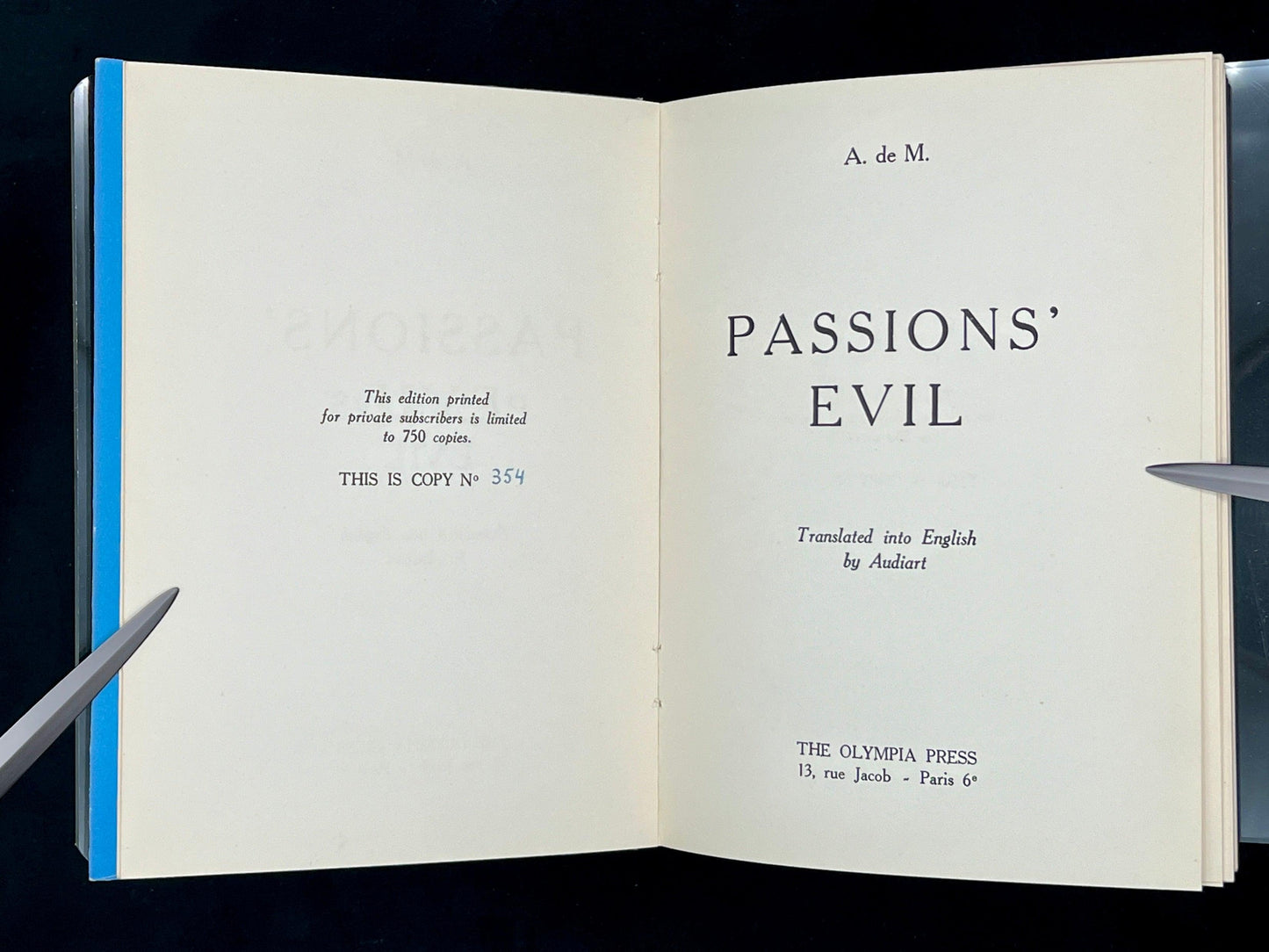 Passions Evil by Alfred de Musset- 1953 First Edition, Numbered - That’s My JAmm