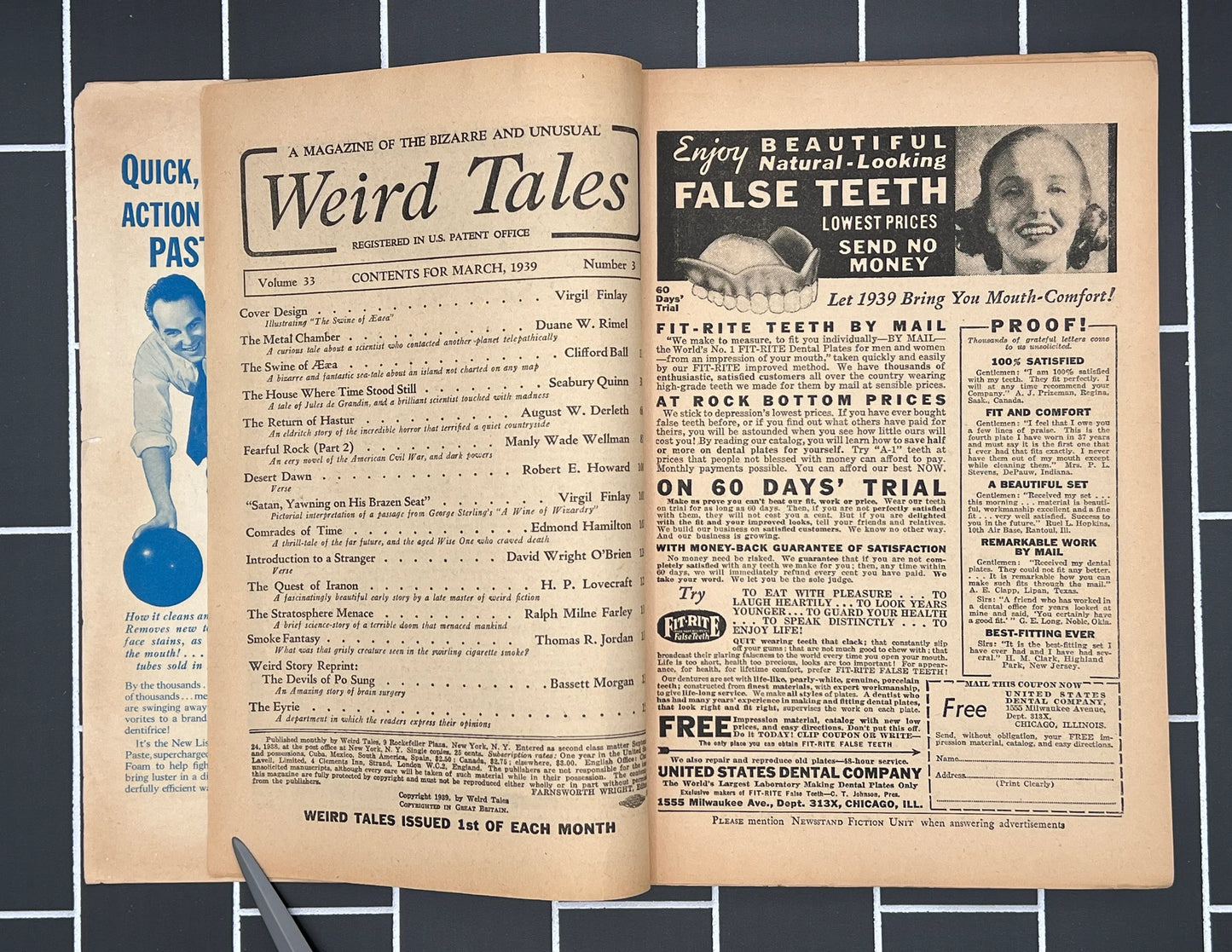 Vintage Weird Tales Magazine March 1939 Pulp Fiction Collectible