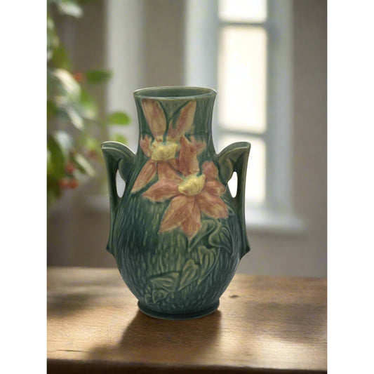 Roseville Pottery Clematis Double-Handled Vase