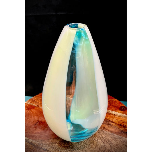 Carlo Moretti Italian Blue and Cream Striped Carousel Vase