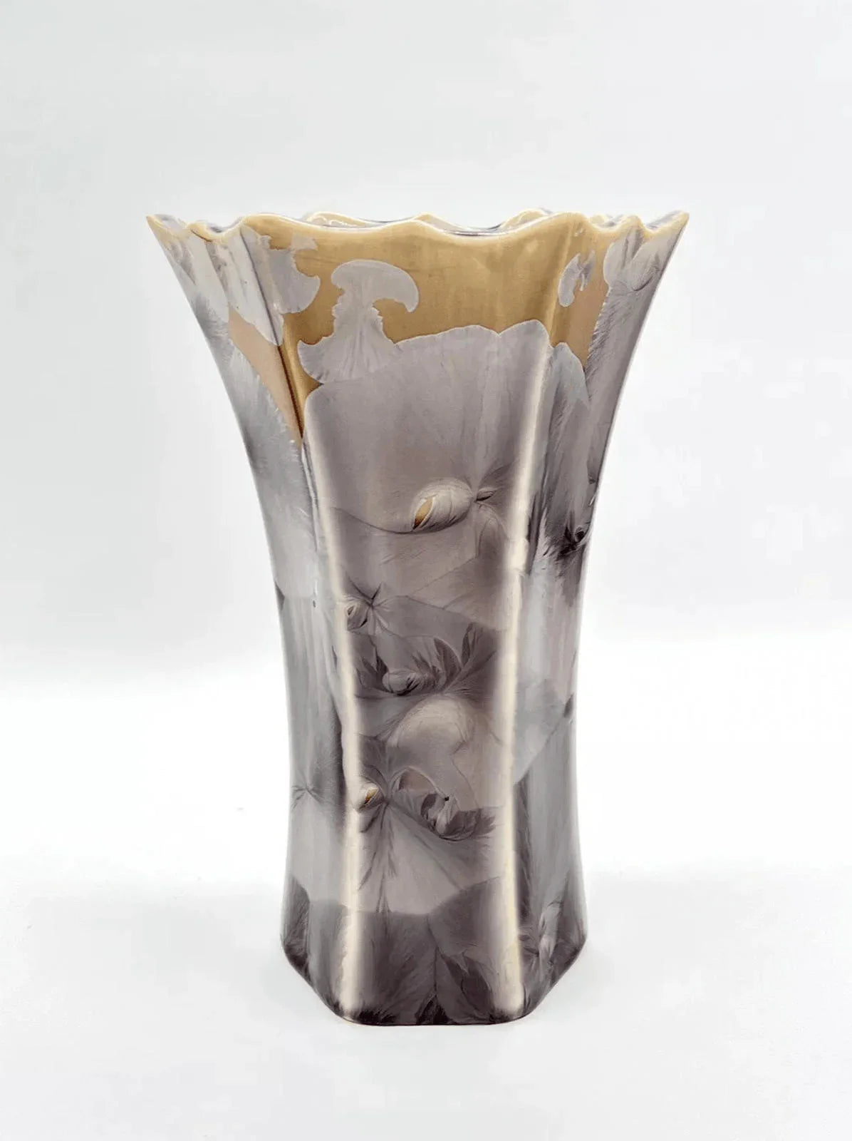 Elegant Duly Mitchell Crystalline Floral Design Ceramic Vase