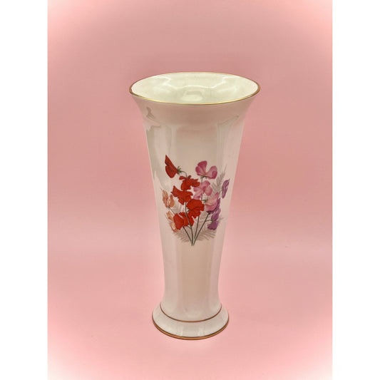 Vintage Pickard China Sweet Pea Floral Vase, 10-Inch, Made in USA, Gold Trim - Note Flaw