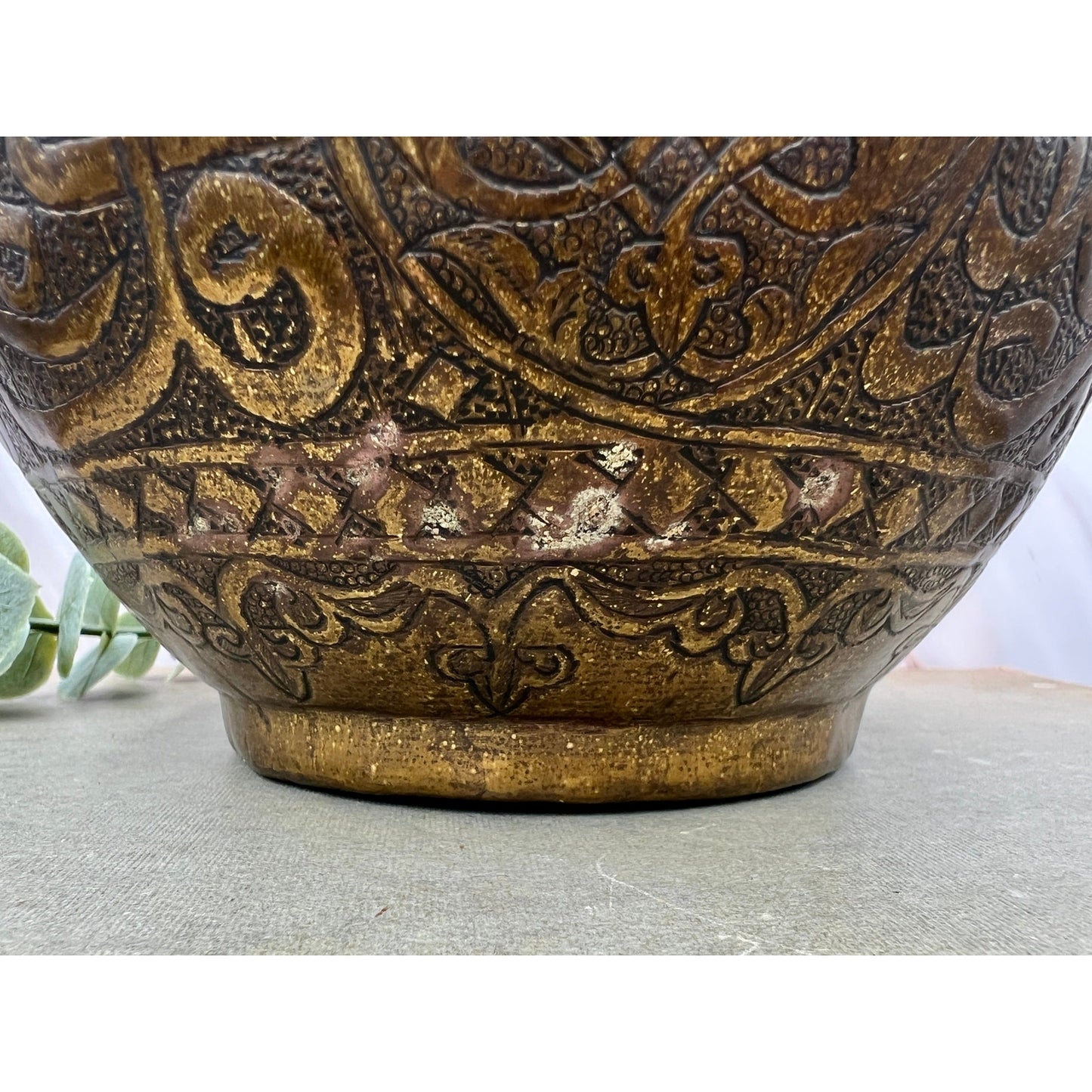 Antique Mamluk Revival Brass Pot with Islamic Calligraphy, Dated 1901