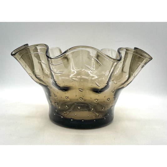 Smoky Blenko Grey Bullicante Glass Handkerchief Bowl - That’s My JAmm