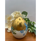 Antique Hand-Painted Porcelain Egg with Gold Gilding & Forget-Me-Nots, Signed c. 1900 Art Nouveau