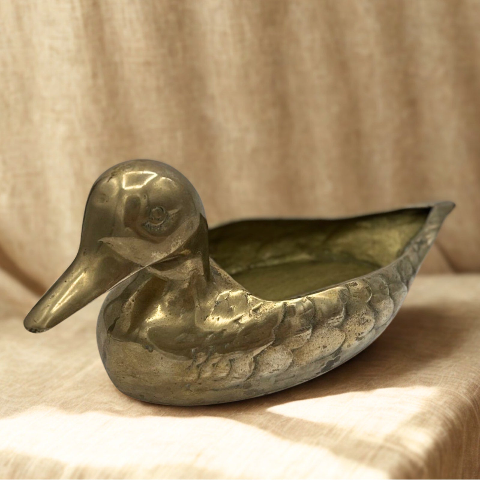 Vintage Brass Duck Trinket Box Decorative Storage 11 in Collectible