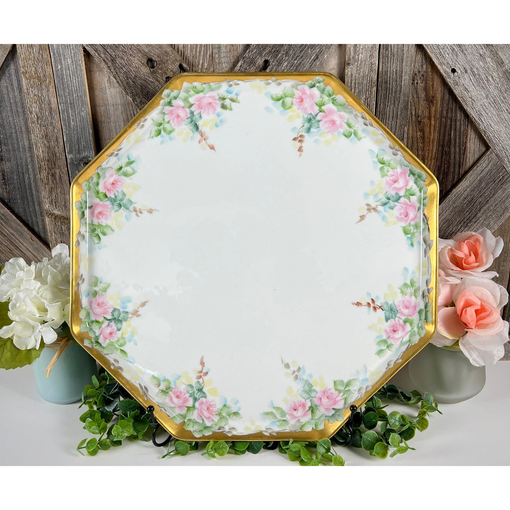 Limoges Bernardaud "B & Co" Stamped Floral Dresser Tray with Gold Trim