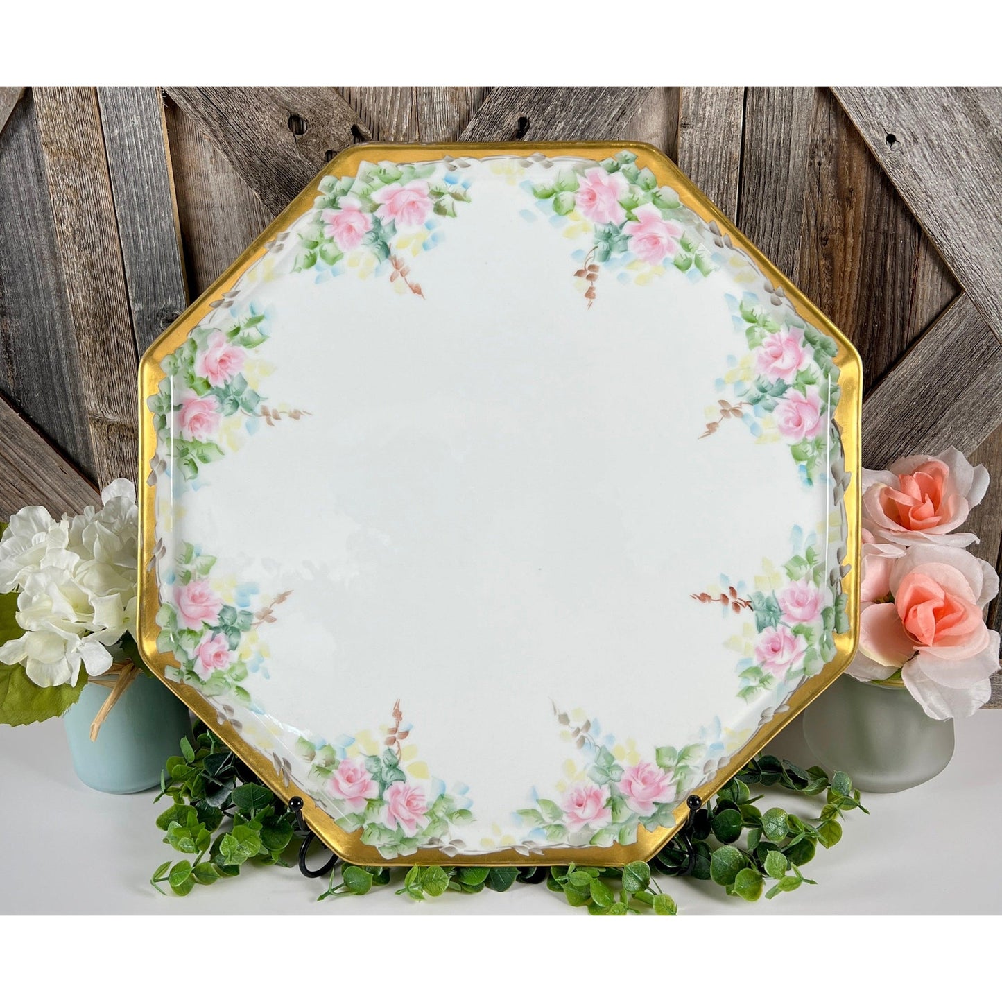 Limoges Bernardaud "B & Co" Stamped Floral Dresser Tray with Gold Trim