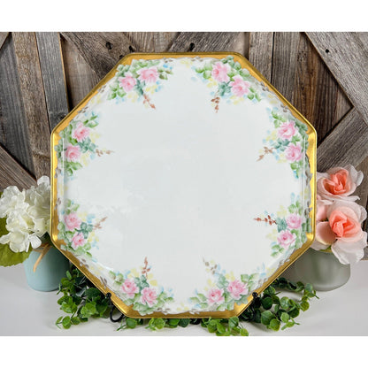 Limoges Bernardaud "B & Co" Stamped Floral Dresser Tray with Gold Trim