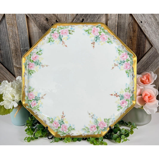 Limoges Bernardaud "B & Co" Stamped Floral Dresser Tray with Gold Trim