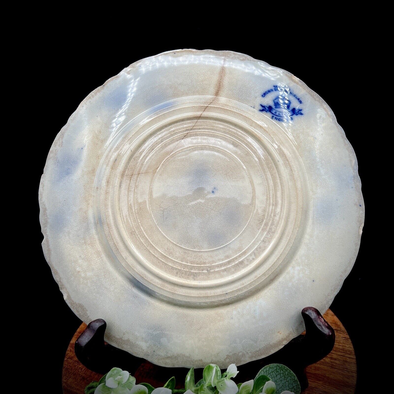 Senator Crown Semi-Porcelain Flow Blue Plate, Cliff England, 1878-1904