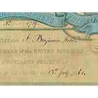 United Patriots Benefit & Provident Society Membership Certificate- 1861
