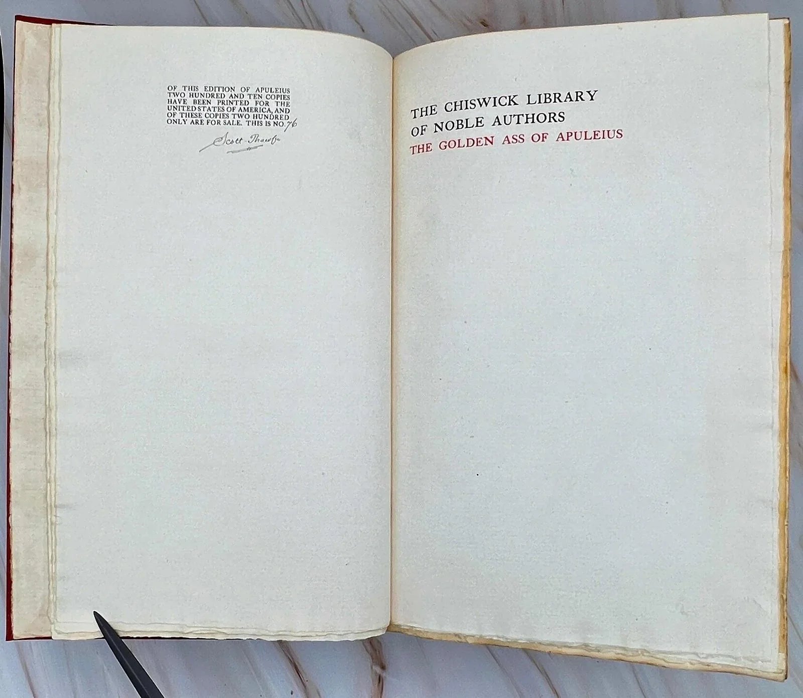 Close-up of the limitation page stating this is copy number 76 from the limited edition print run.