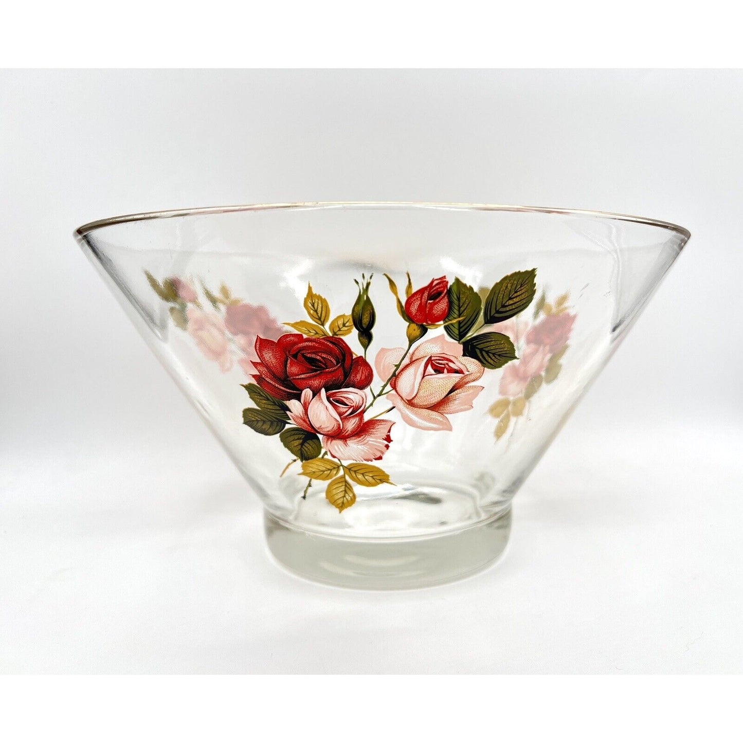 West Virginia Glass Radiant Rose 10.5” Salad Bowl with Oil & Vinegar Cruets