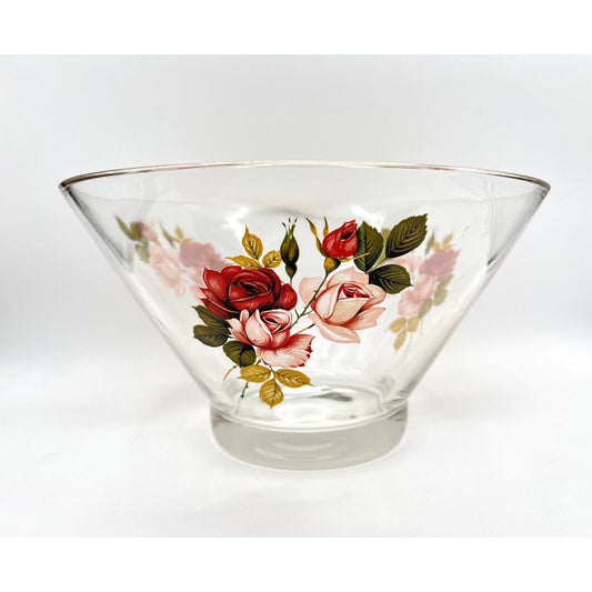 West Virginia Glass Radiant Rose 10.5” Salad Bowl with Oil & Vinegar Cruets