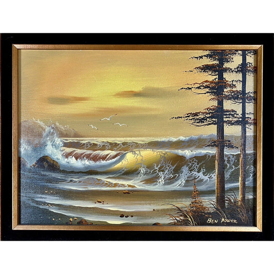Sunset Ocean Original Hand Painted Oil on Canvas Painting by Ben Powers