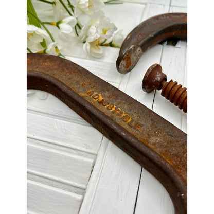 Vintage Adjustable Heavy-Duty Steel C-Clamps Set Of 2 Industrial Tools 5" & 6"