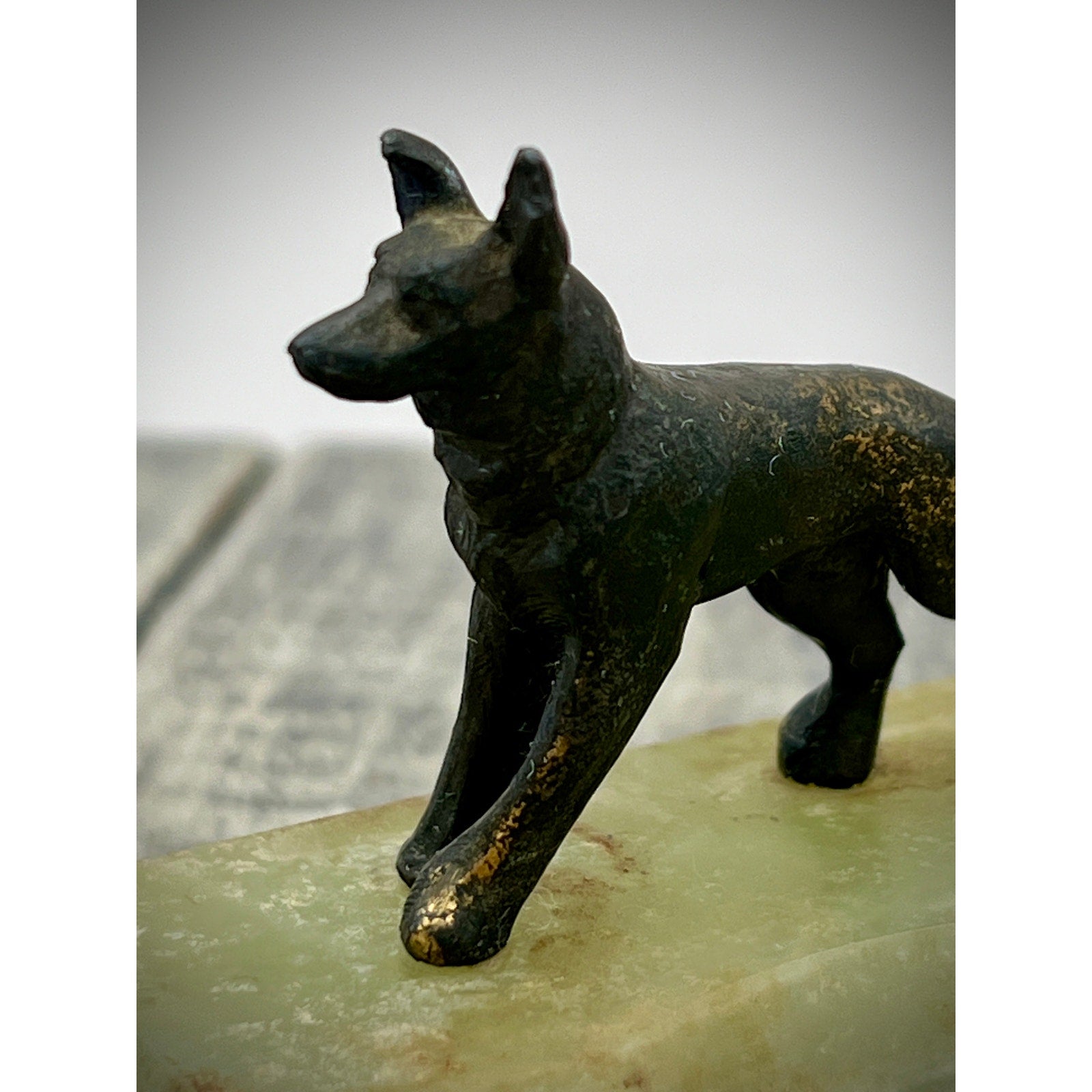 Unique Bronze Dog Figurine on Onyx Ashtray