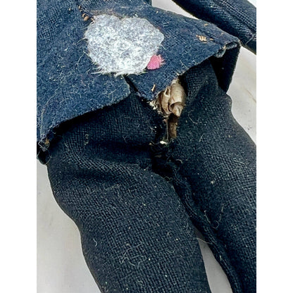 Antique Vintage Doll in Black Suit with Hat - Early 20th Century Collectible