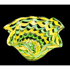 Handblown Midcentury Handkerchief Glass Bowl With Yellow & Green Ribbon Design