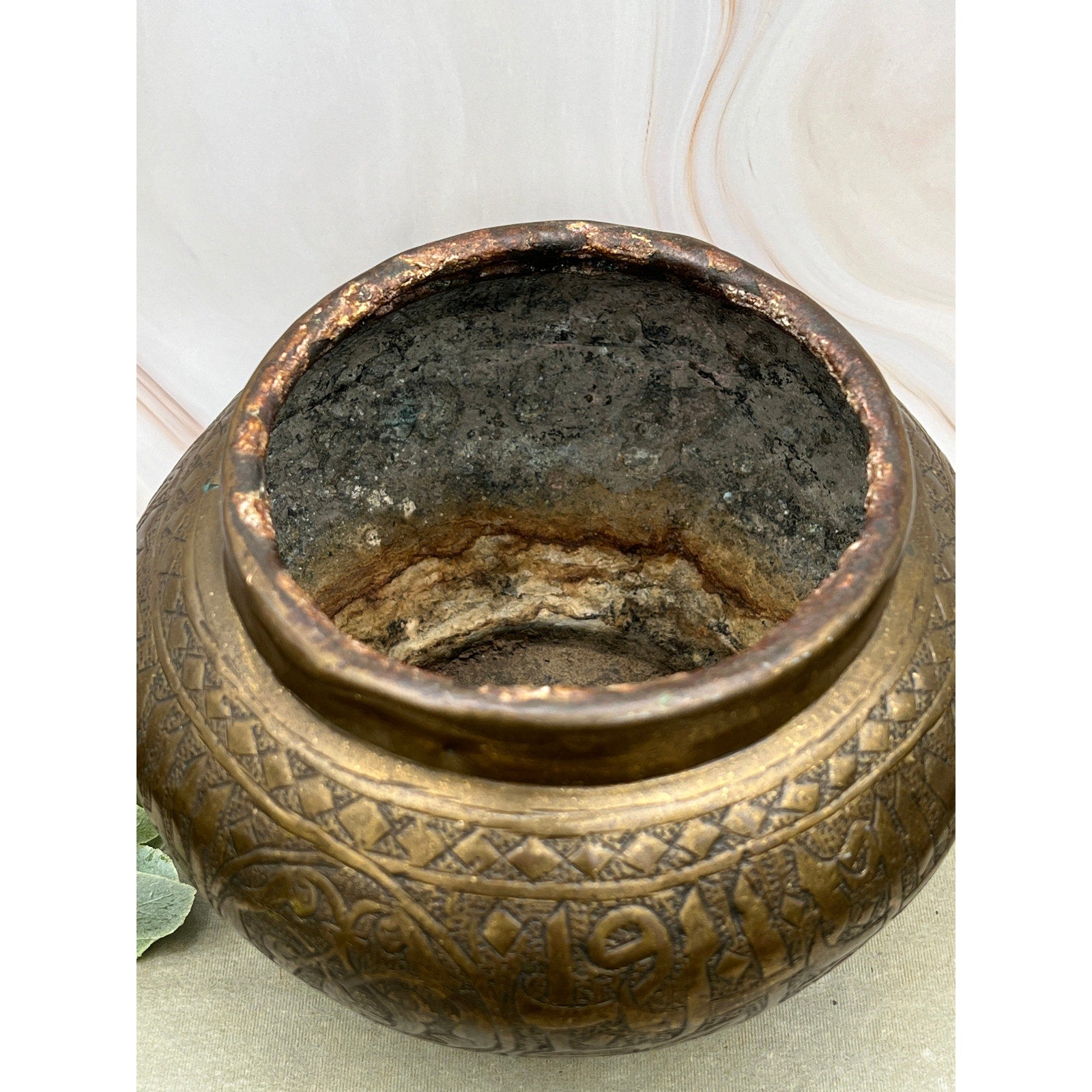 Antique Mamluk Revival Brass Pot with Islamic Calligraphy, Dated 1901