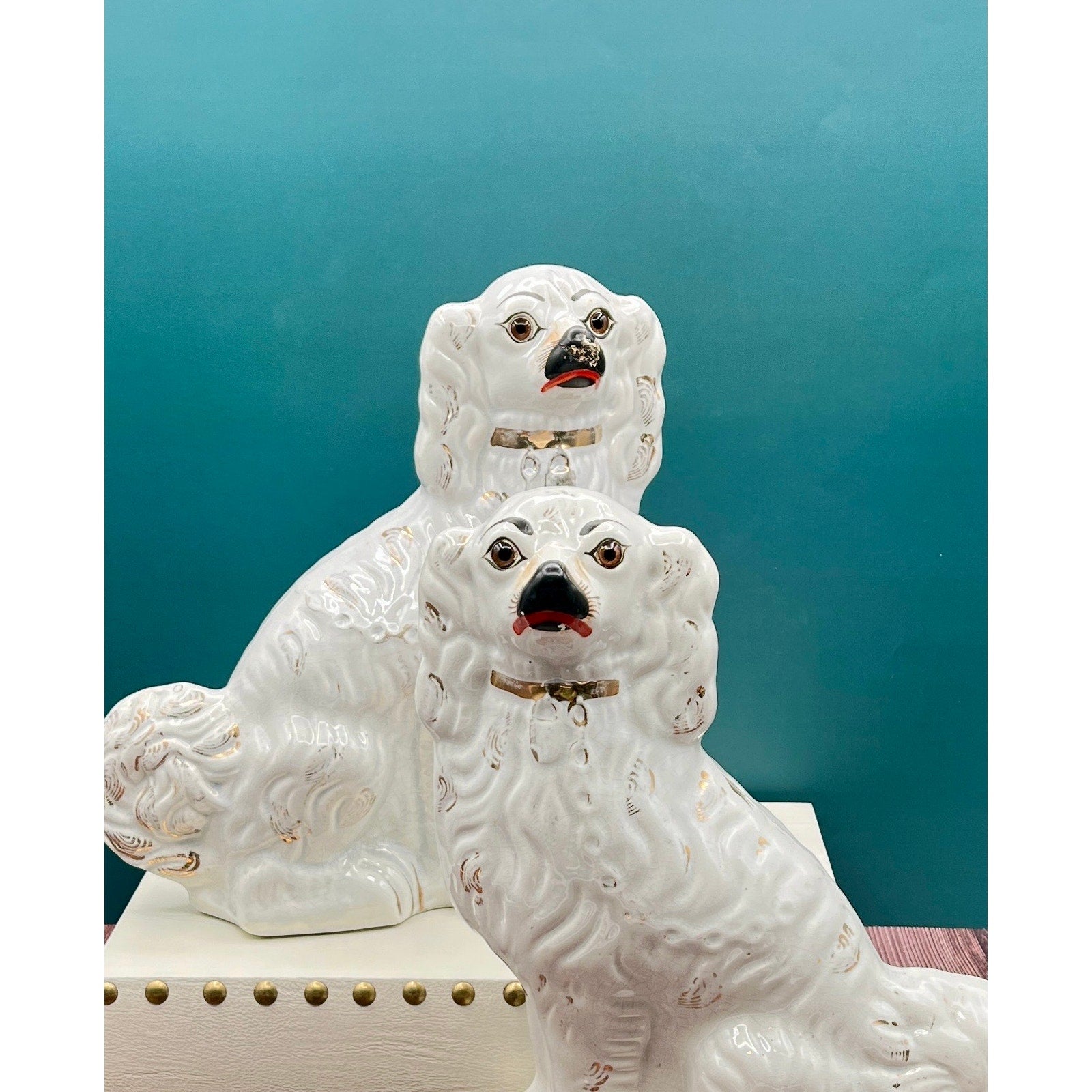 Antique Staffordshire Porcelain Dog Figurines - Pair of Collectible English Ceramic Dogs