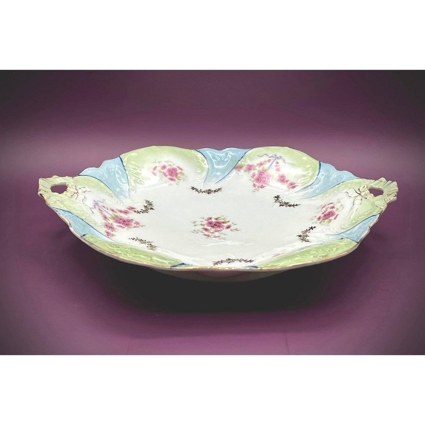 Carl Tielsch German Porcelain 12.5” Platter with Hand-Painted Floral Design and Scalloped Edge