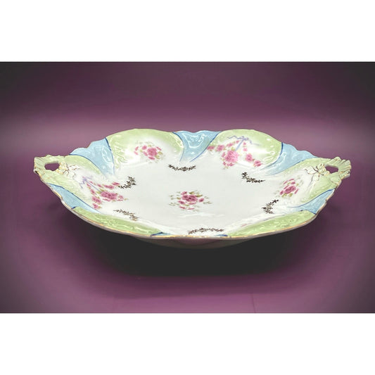 Carl Tielsch German Porcelain 12.5” Platter with Hand-Painted Floral Design and Scalloped Edge