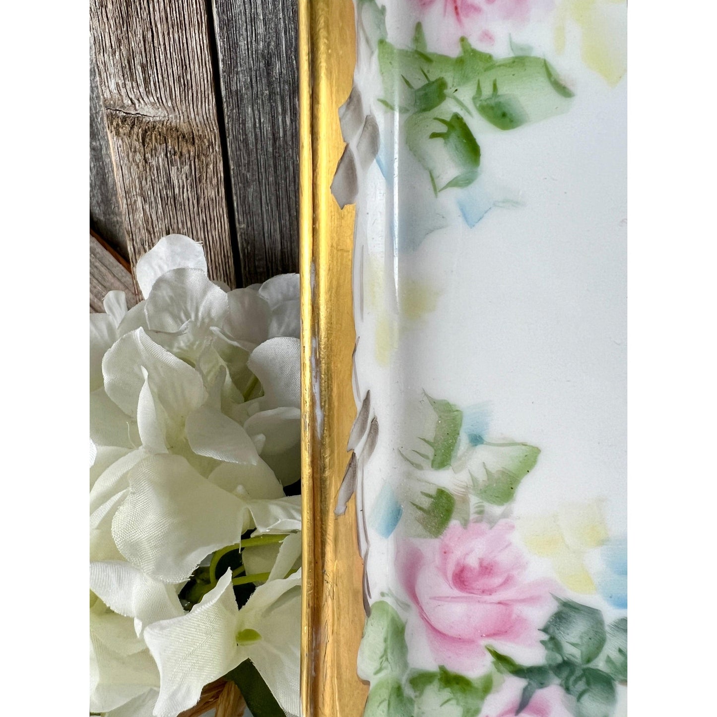 Limoges Bernardaud "B & Co" Stamped Floral Dresser Tray with Gold Trim