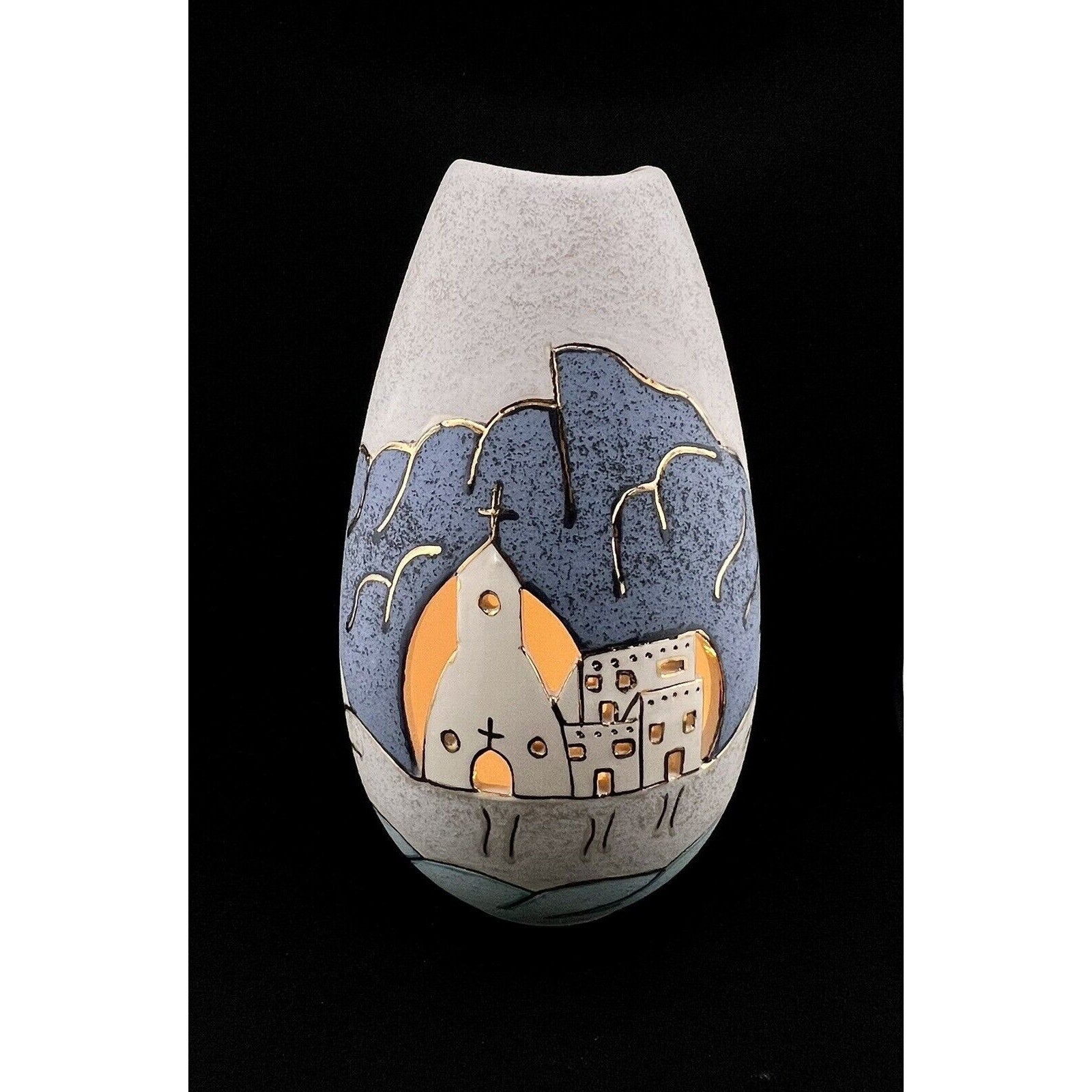 Hand Thrown Southwestern Style Art Pottery 10" Lantern w/ Cutouts & Gold Trim