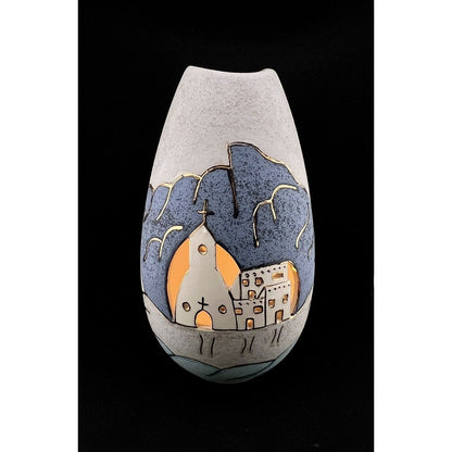 Hand Thrown Southwestern Style Art Pottery 10" Lantern w/ Cutouts & Gold Trim