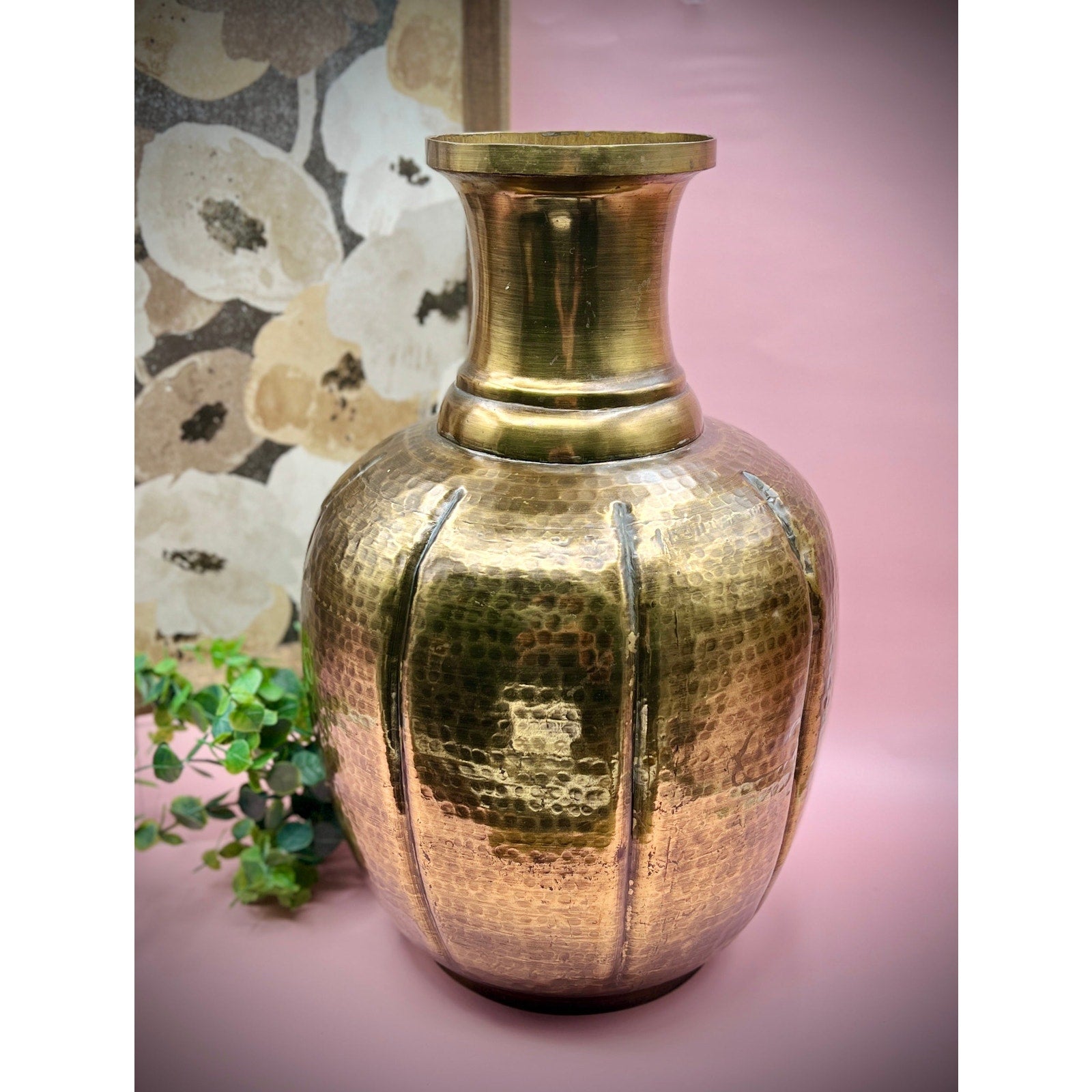 Stunning Vintage 16” Hammered Brass Vase – Perfect for Elegant Decor