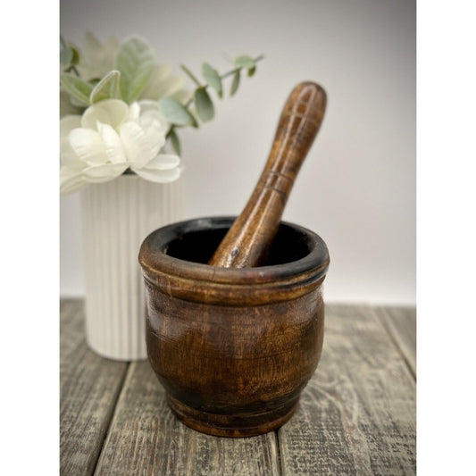 Antique Wooden Mortar and Pestle