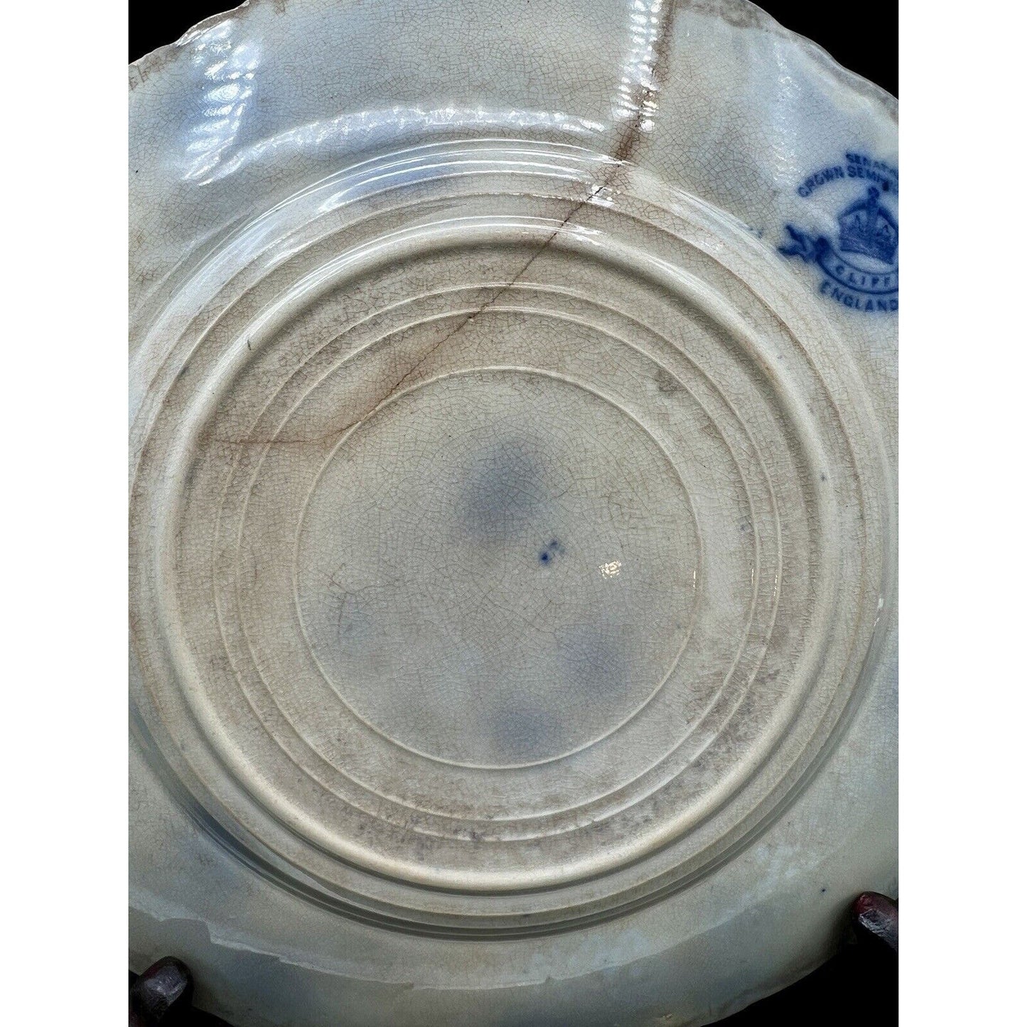 Senator Crown Semi-Porcelain Flow Blue Plate, Cliff England, 1878-1904