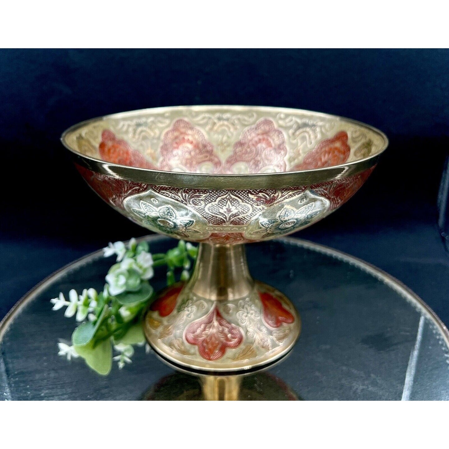 Cloissone Brass Enamel 9” Bowl with Peacock Interior Design